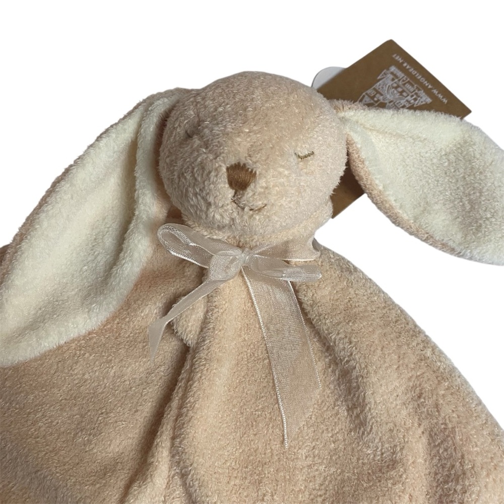 Angel Dear Rabbit Lovey Tan Bunny Mini Security Blanket Sleepy Eyes Sewn 12” NWT